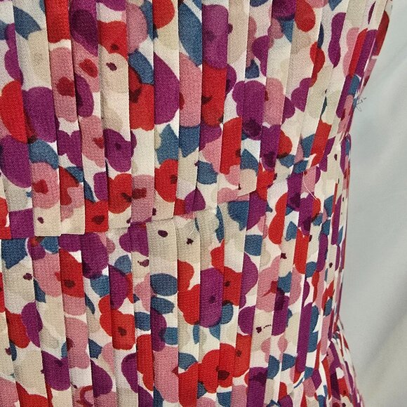 Lucy Paris Dress Floral Pleated Size Medium Red Purple Ruffles Adjustable Straps - Picture 5 of 10